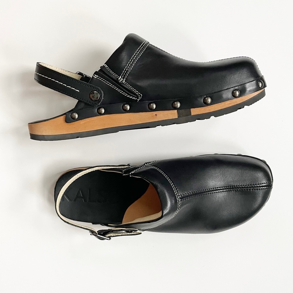Earth Keepers KALSO Copenhagen Shanti Black Leather Clogs with Strap